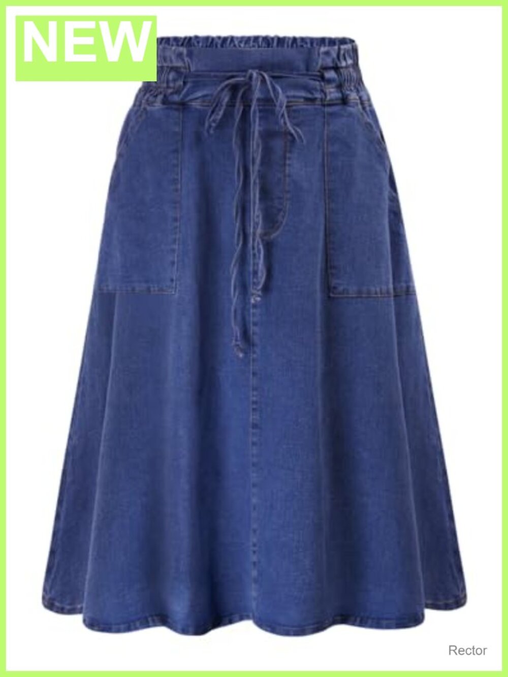 Women's Denim Midi Skirt Frill Tie Waist A-Line with Pockets